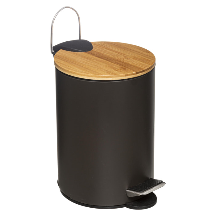 Cubo de baño Pedal 3 L con tapa Bambú Moderno negro
