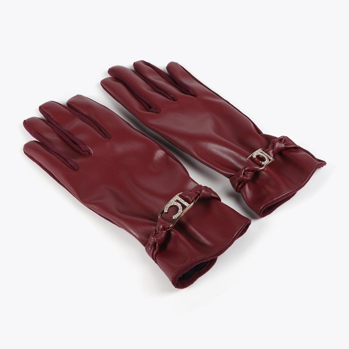 Guanti effetto pelle con bracciale logo ovale