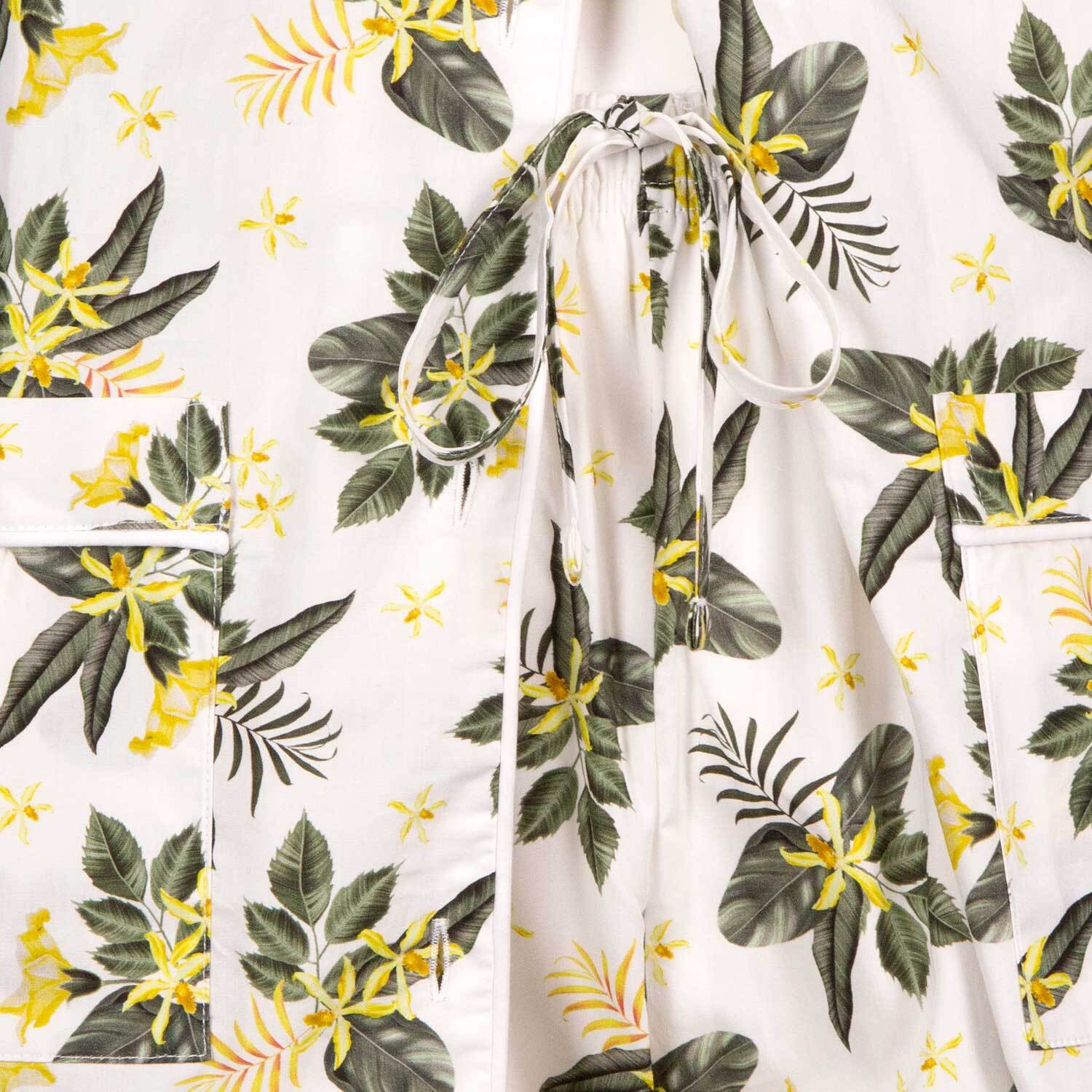 PIGIAMA LADY LAW cotone bianco fiori gialli e verdi