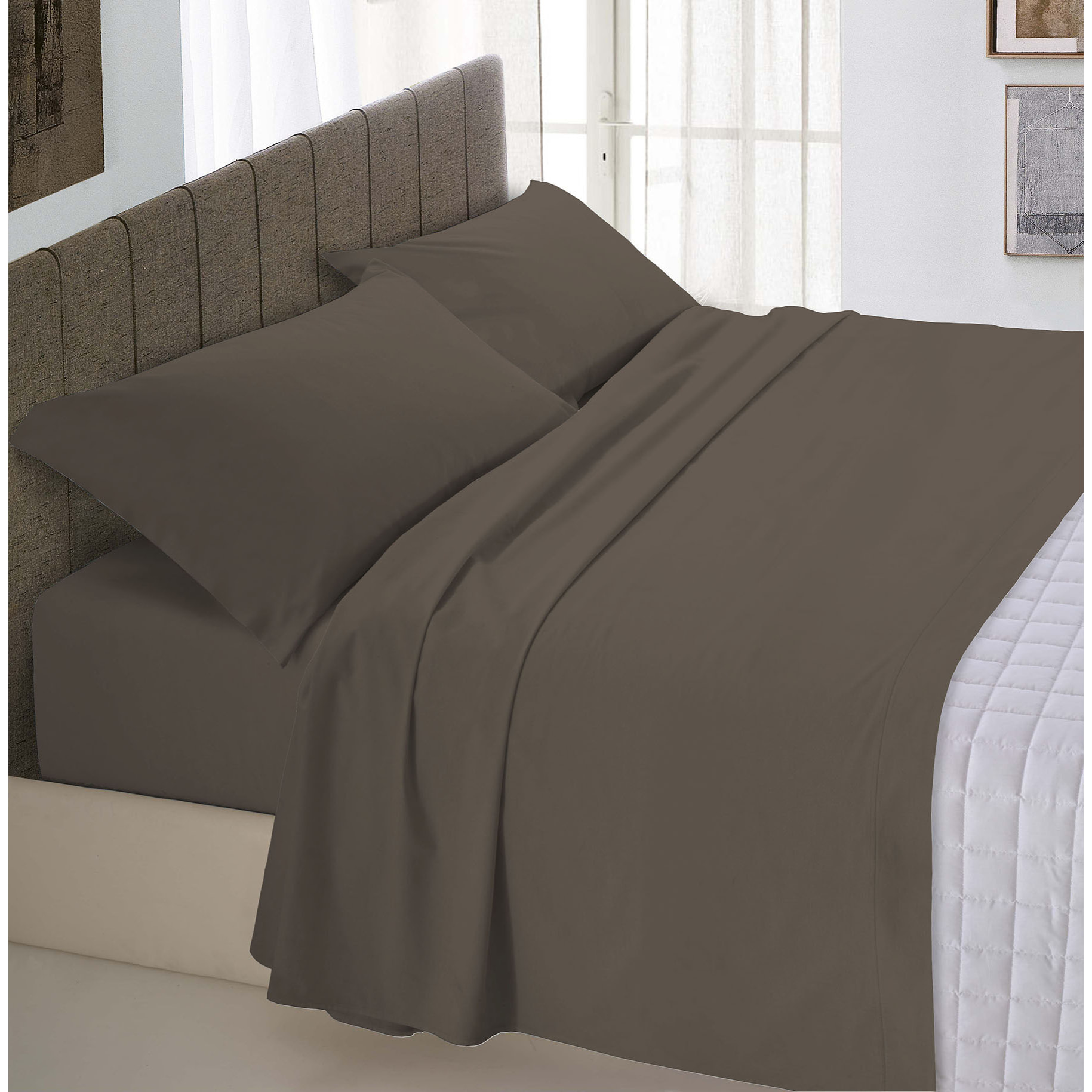 COMPLETO LETTO MAX COLOR MADE IN ITALY COTONE- MARRONE MATRIMONIALE