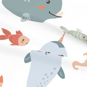 Cool Kids - Juego de Sábanas Estampadas - Infantil - Incluye 1 Funda de Almohada + 1 Sábana Bajera - 100% Algodón - Cuna/Maxicuna - Ocean Life