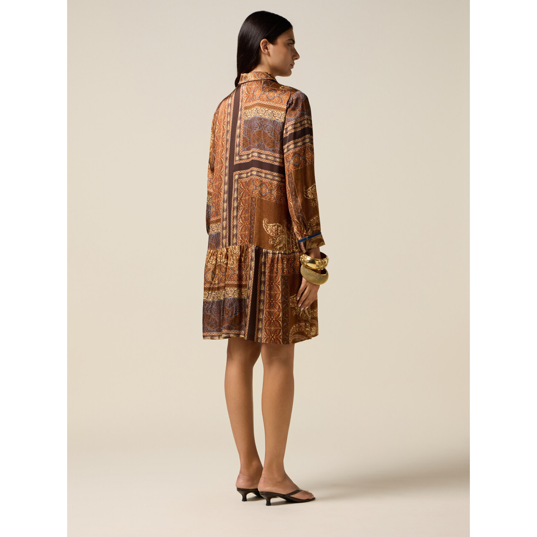 Oltre - Vestido corto de viscosa estampada - Marrón