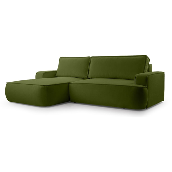 Nessino - canapé d'angle gauche 4 places - convertible avec coffre - en tissu texturé - Vert