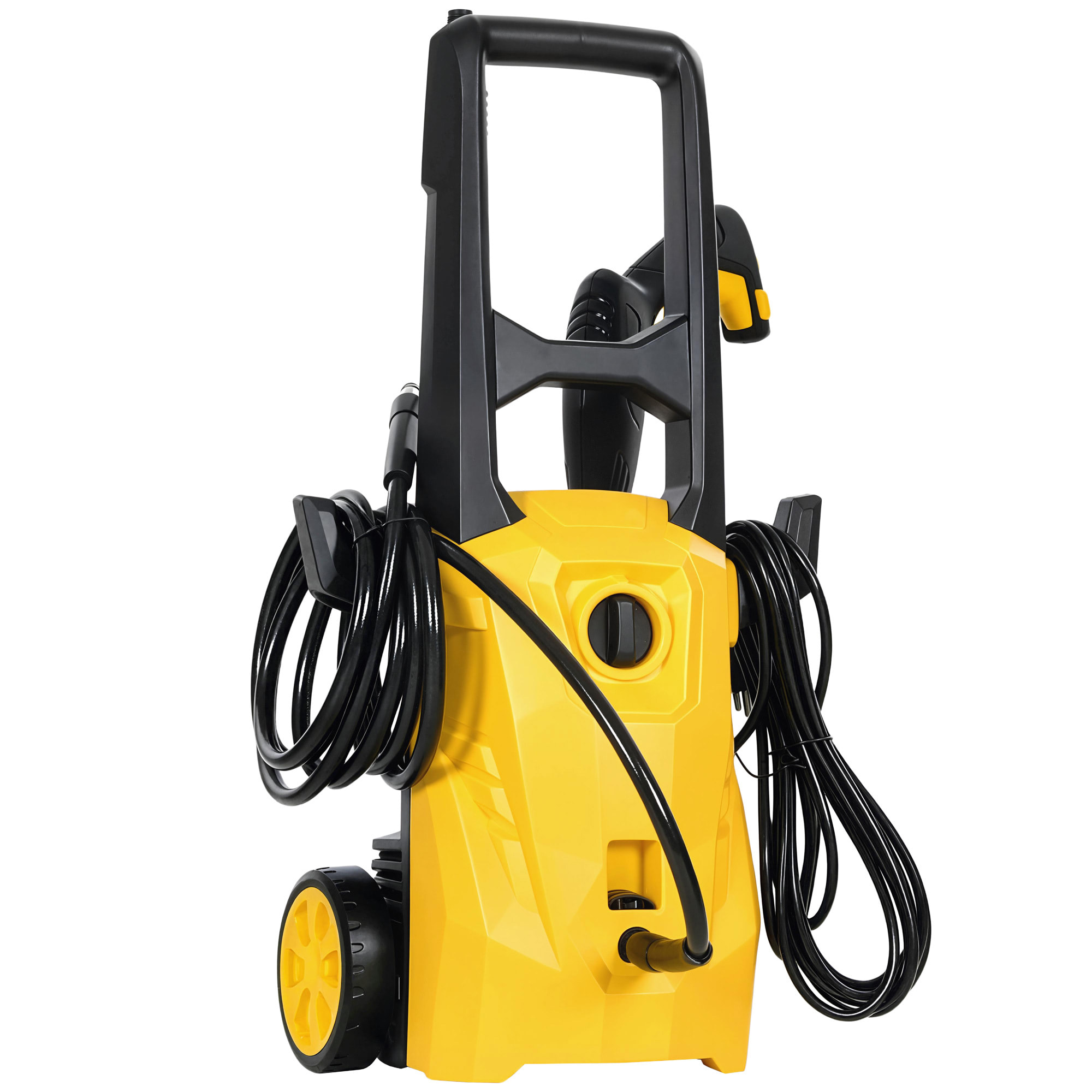 Hidrolimpiadora de Alta Presión 1600W, Presión 120 Bar, Caudal 390 L/h, con Bomba de Aluminio, Parada Automática, Manguera 3 m, Boquilla Ajustable, Ruedas para Hogar, Jardín, Coche, Amarillo