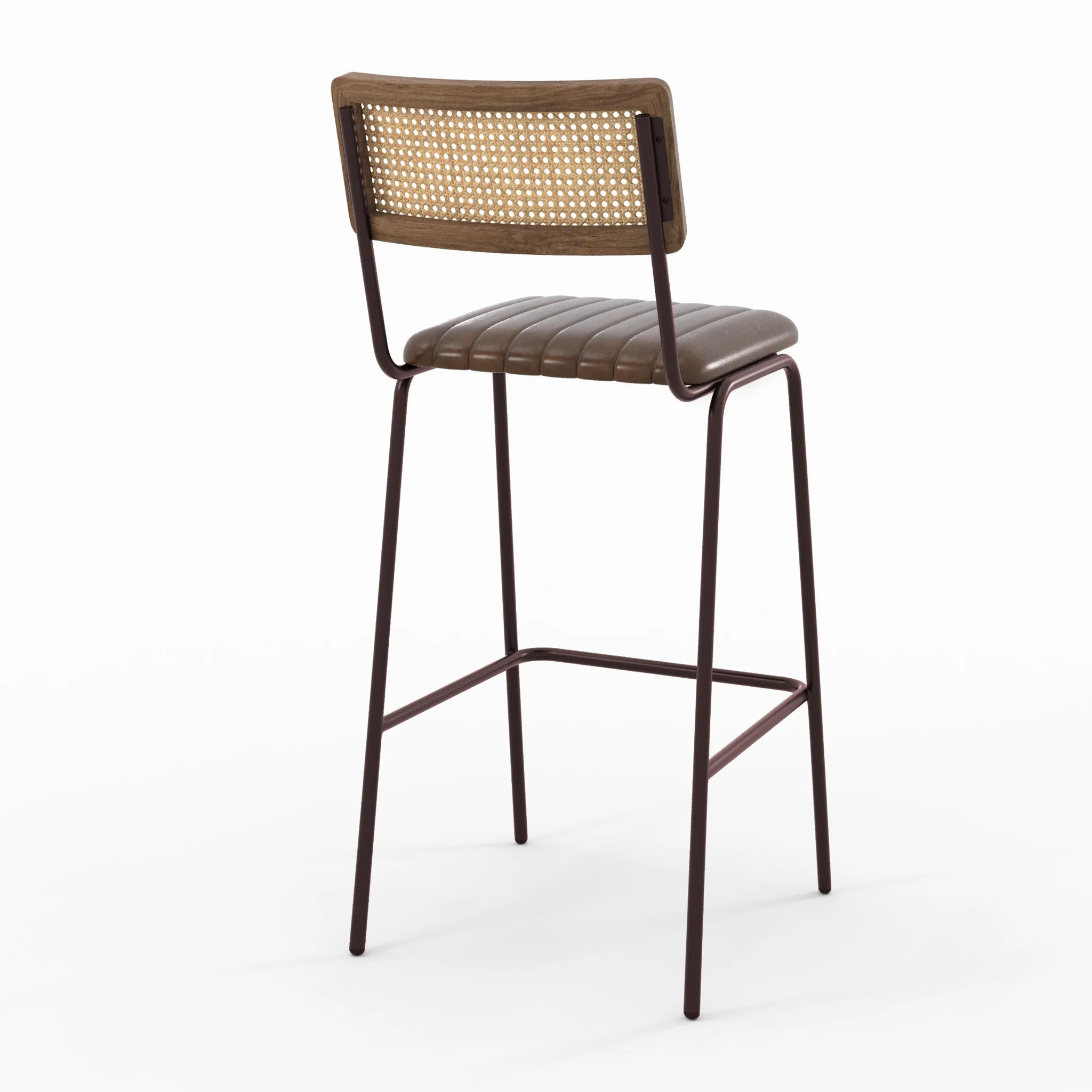 Lot de 2 chaises de bar 76 cm en cannage et cuir marron - Arsène