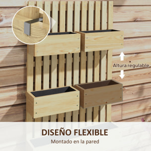 Jardinera de Pared con Enrejado, Jardinera Exterior Grande de Madera con 5 Macetas Móviles, Tela no tejida y Orificios de Drenaje, para Exterior, Jardín, Terraza, Patio, 60x16x100 cm, Natural