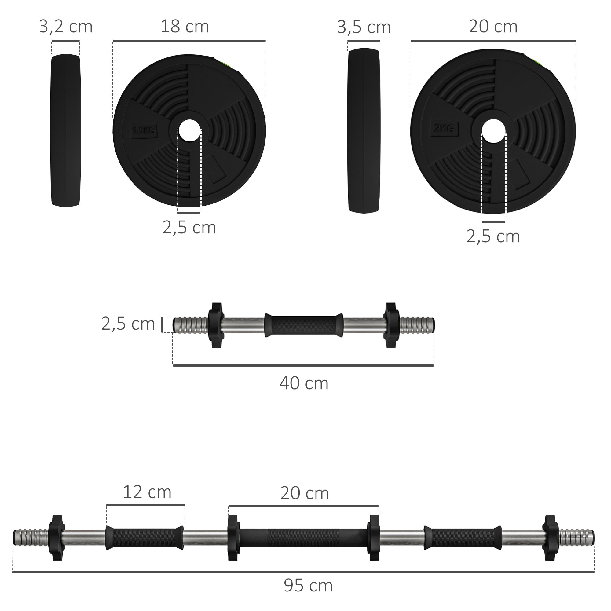 Haltères 2 en 1 réglables - haltères libres 15 Kg - barres incluses - entraînement musculaire & haltérophilie - noir rouge