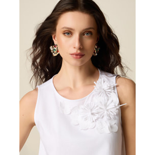 Oltre - Top in cotone con applicazioni floreali - Bianco