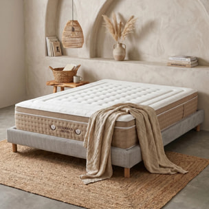 Ensemble matelas Bali & sommier Cancun | Mémoire de forme et ressorts ensachés | Cadre à lattes | Velours côtelé | Gris clair