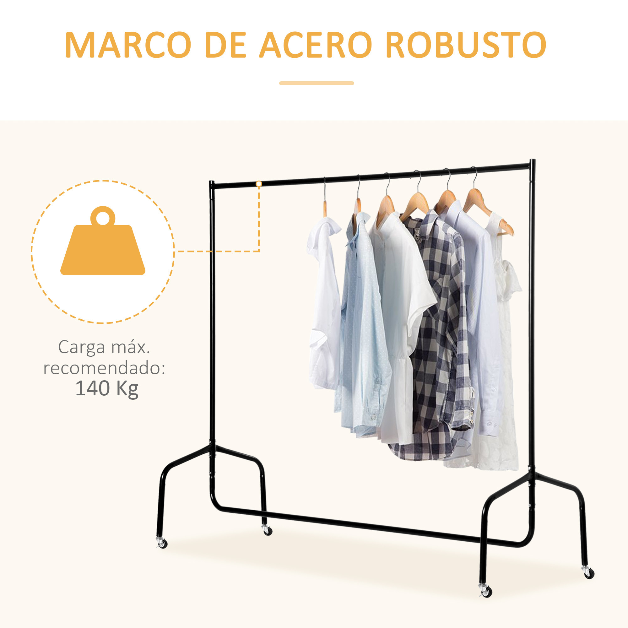 Perchero Colgador 150x60x170 cm Organizador Armarios con Ruedas Hierro