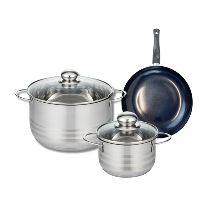 Ensemble de 1 Poêle de cuisson 20 cm et 2 faitouts 16 et 24 cm Elo Prima Brillant