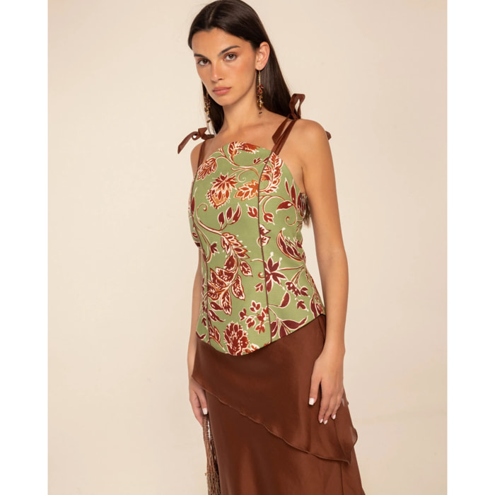 Top de tirantes estilo corpiño de algodón de mujer