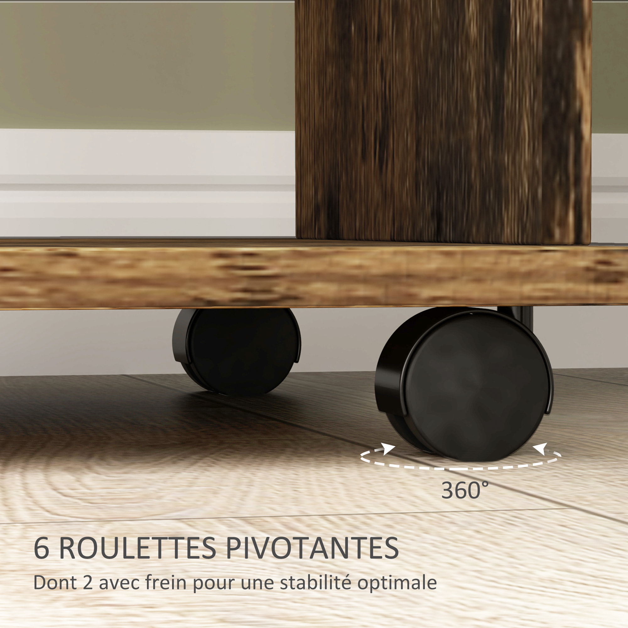 Armoire penderie meuble de rangement mobile 6 roulettes 120L x 40l x 128H cm panneaux de particules aspect bois vieilli