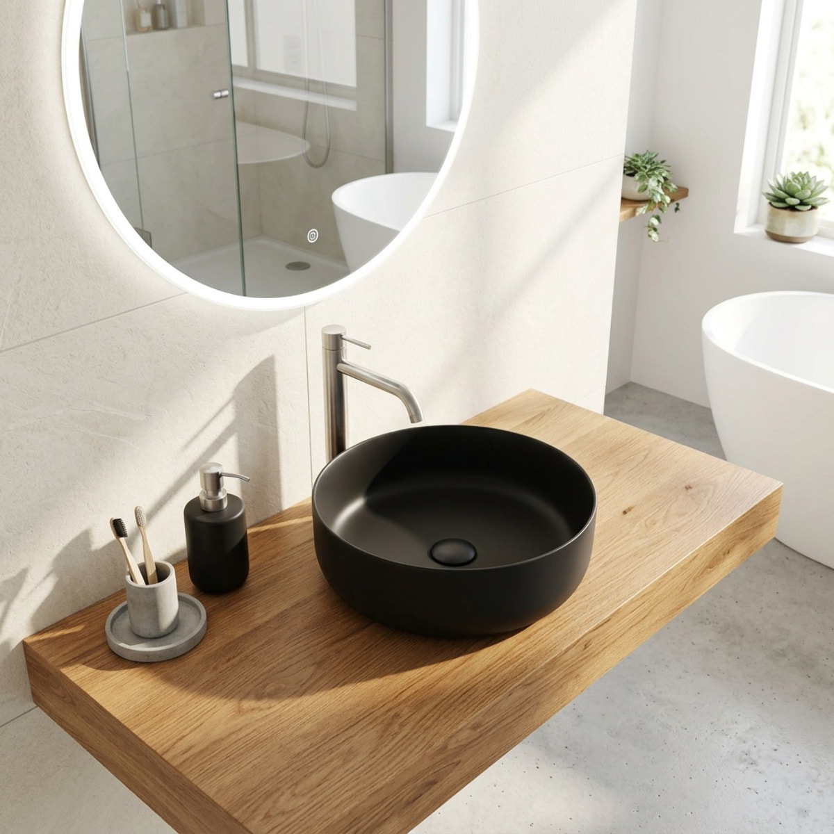 Vasque à poser ronde diamètre 39 cm - noir mat - sans trop-plein - SAT Infinitio