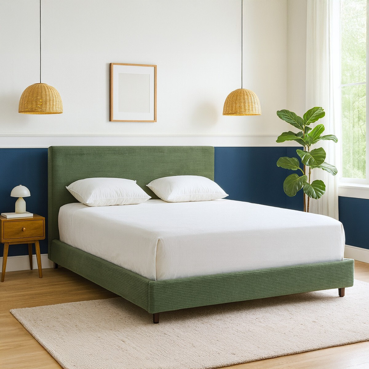 Lit avec tête de lit en velours côtelé - WILLIAM