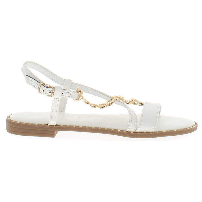 Marina Galanti Scarpe Donna Sandals Ballet Flat with Gold Chain Decoration MG 1P170 White