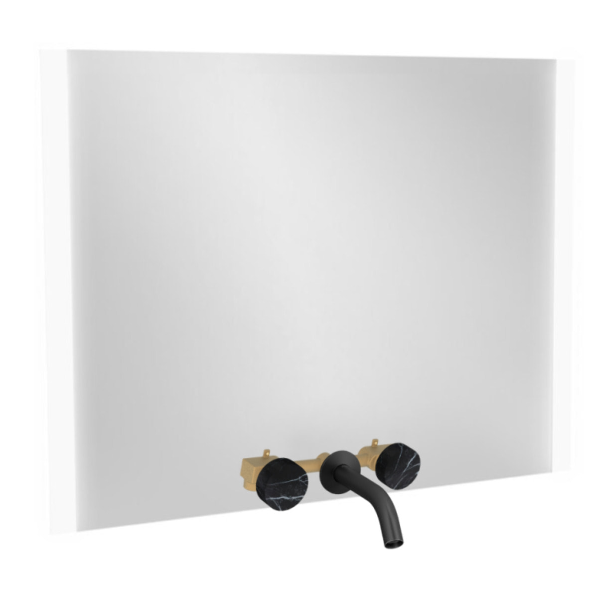 Miroir 3 trous 100 cm + mélangeur lavabo encastré 3 trous Grands Boulevards marbré orage et noir