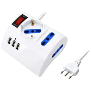 OMEGA Multipresa da tavolo 2 bipasso 10/16A+1 bipasso Schuko+3 Usb cavo 1,50m