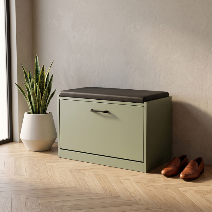 Kaizen - Panca da Ingresso con Scarpiera 63x47x30 cm 9 paia Portascarpe con Cuscino in Legno Salvia