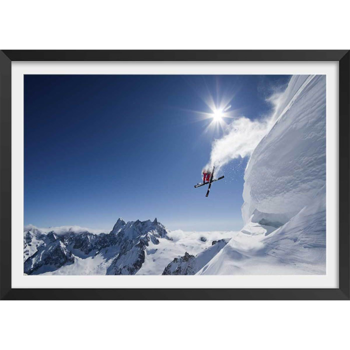 Poster mute grab ski Affiche + cadre en bois - Noir