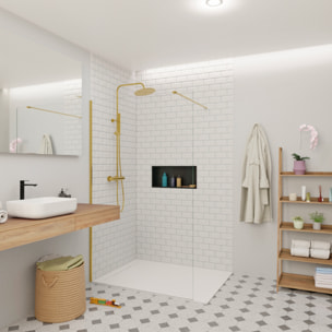 Walk-in 120x200cm Paroi en verre Crystal Glass® 8 mm anticalcaire, avec bras et profilés or (SATBWI120PRZ)