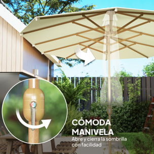 Sombrilla Doble 4,55x2,65 m Sombrilla Terraza Exterior con Manivela Manual Resistente al Agua y Protección Solar Sombrilla Grande para Terraza Playa Piscina Beige