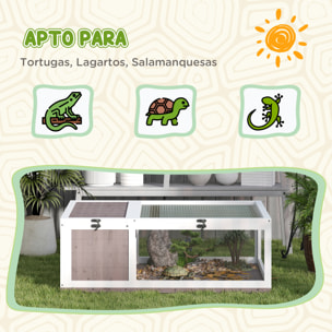 Casa para Tortugas de Madera, Terrario para Reptiles con Techo de Malla Abrible, Paneles Laterales Transparentes Extraíbles y Pestillo de Seguridad, 91x60,5x32 cm, Marrón Grisáceo
