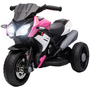 Moto électrique pour enfants 3 roues 6 V 3 Km/h effets lumineux et sonores rose