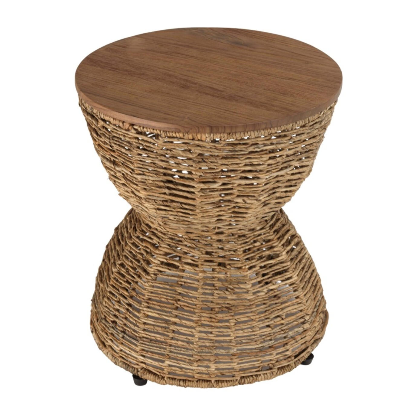 SIXTINE - Tabouret marron assise en bois de teck recyclé
