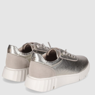 Zapatos de Piel - Platino - Tacón: Bajo