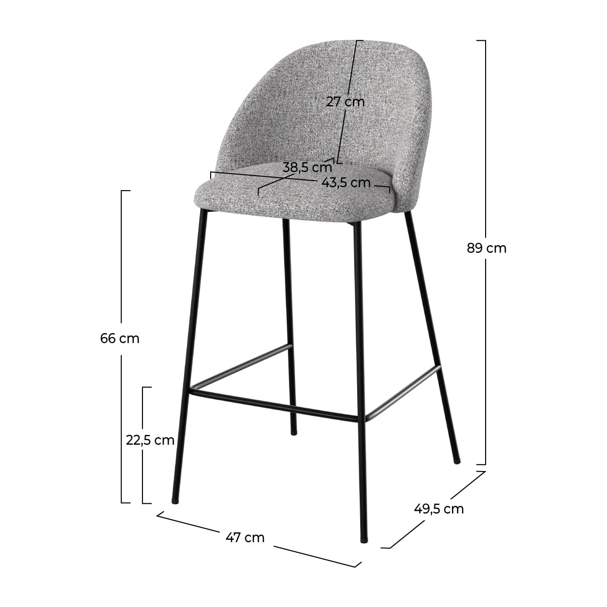 Lot de 2 chaises pour îlot central 66 cm en tissu chiné gris clair - Karl