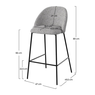 Lot de 2 chaises pour îlot central 66 cm en tissu chiné gris clair - Karl