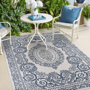 Tapis extérieur, kilim reversible 160x230 EX1 NEIROL blanc et bleu