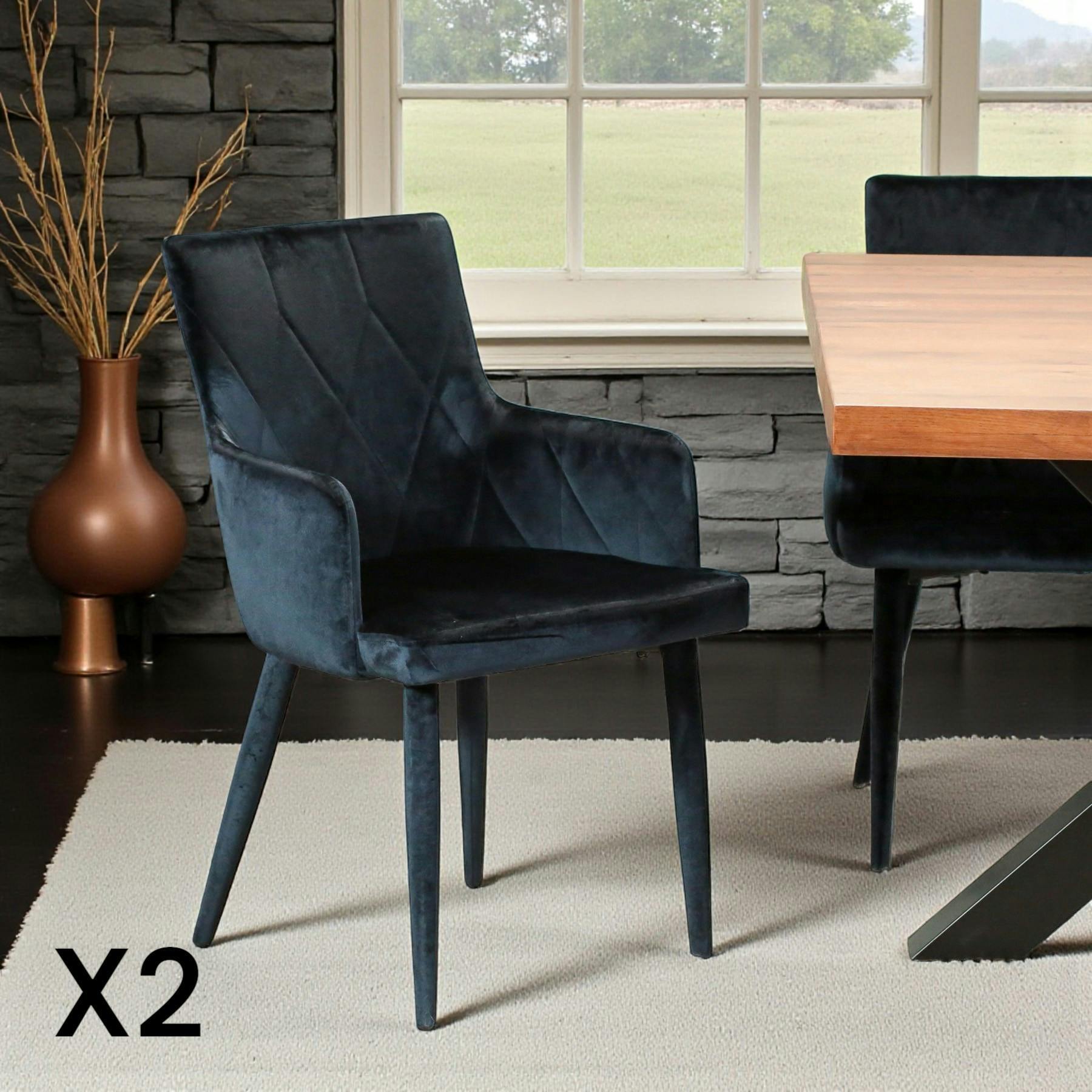 Fauteuil de table en velours bleu (lot de 2) HAWAI