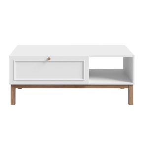 Table basse décor chêne et gris clair 110 cm 1 tiroir 1 niche - PENNY