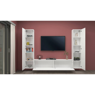 Parete attrezzata Giordano, Set salotto porta TV a 3 ante, Mobile soggiorno multiuso, 100% Made in Italy, cm 260x30h180, Bianco lucido