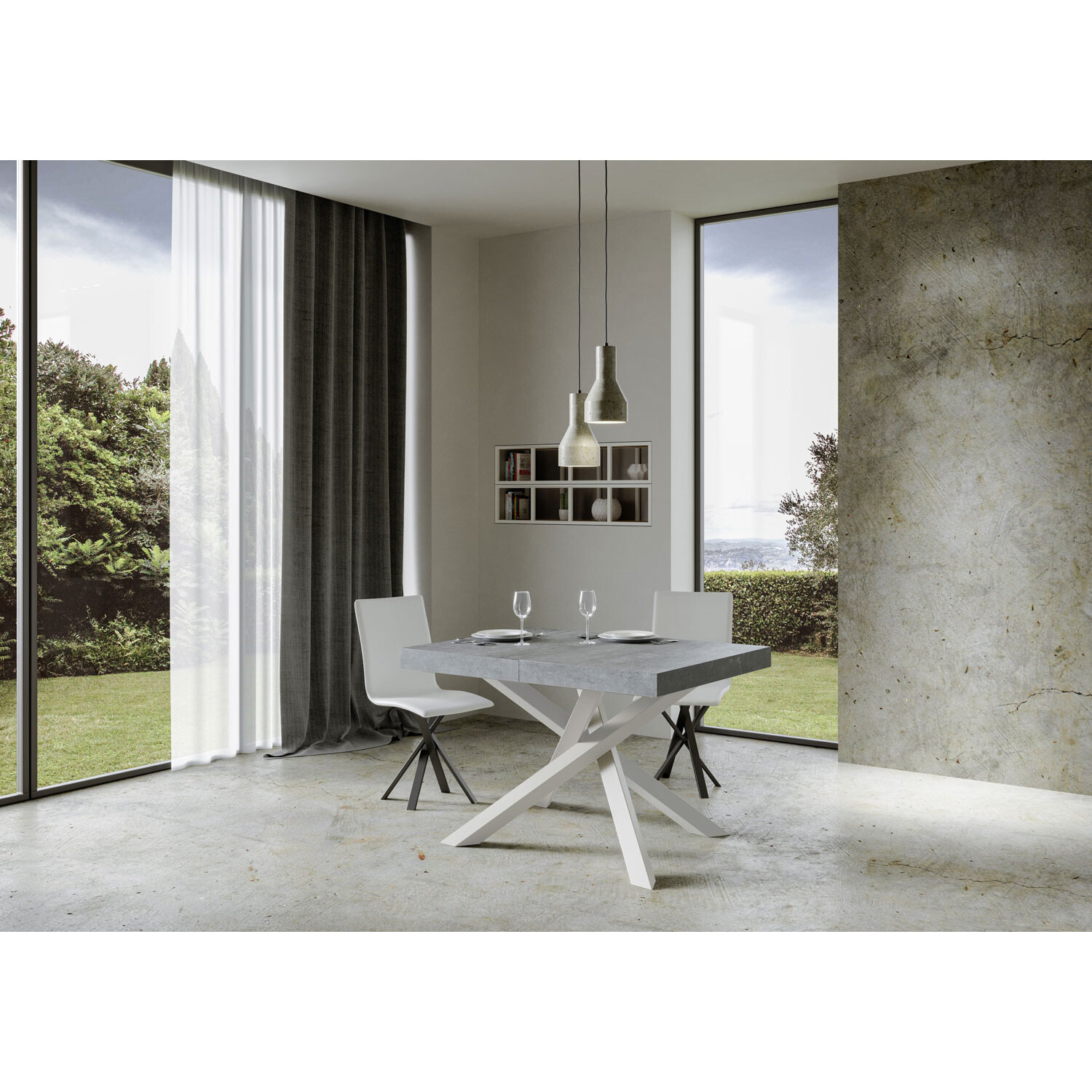 Mesa extensible 90x130/390 cm Volantis Cemento estructura blanco