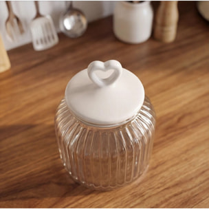 Barattolo in vetro con tappo in ceramica a cuore, contenitore alimenti trasparente, ideale per zucchero caffè biscotti e pasta, design elegante e pratico, organizer cucina resistente, facile da pulire