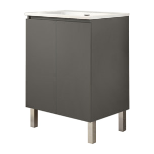 Ensemble de Salle de Bain Lust | 60 cm Gris Mat | Deux Portes | Lavabo Encastré | N'inclut pas le Miroir | Meuble Assemblé | Alday