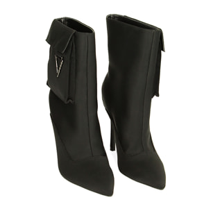 Botines cargo negros de tela, tacón de 10,5 cm