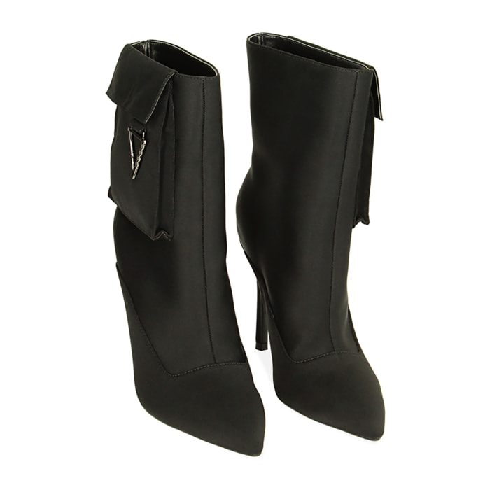 Botines cargo negros de tela, tacón de 10,5 cm