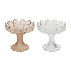 J-Line photophore sur base fleur - verre - beige/transparent - assortiment de 2