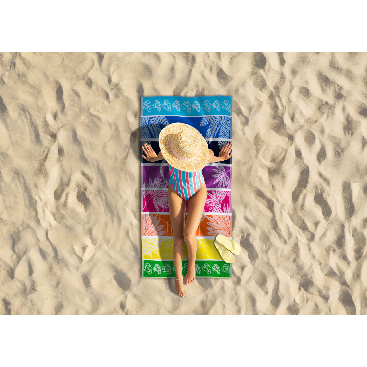 Telo Mare Spugna Jacquard Spiaggia Disegno Flamingo Family