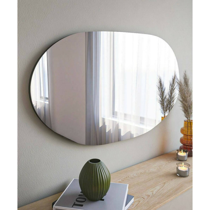 Specchio Nerina, Specchiera, Articolo d'arredo a muro, Decorazione con specchio, 52x2h89 cm, Nero