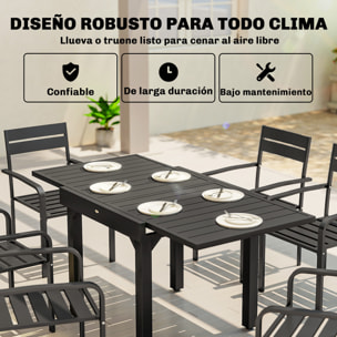 Mesa de Jardín Extensible, Mesa de Comedor Exterior Extensible 80/160x80 cm, de Aluminio, con Superficie de Lamas, Carga 70 kg, Mesita Rectangular para 4-6 Personas, para Patio, Terraza, Negro