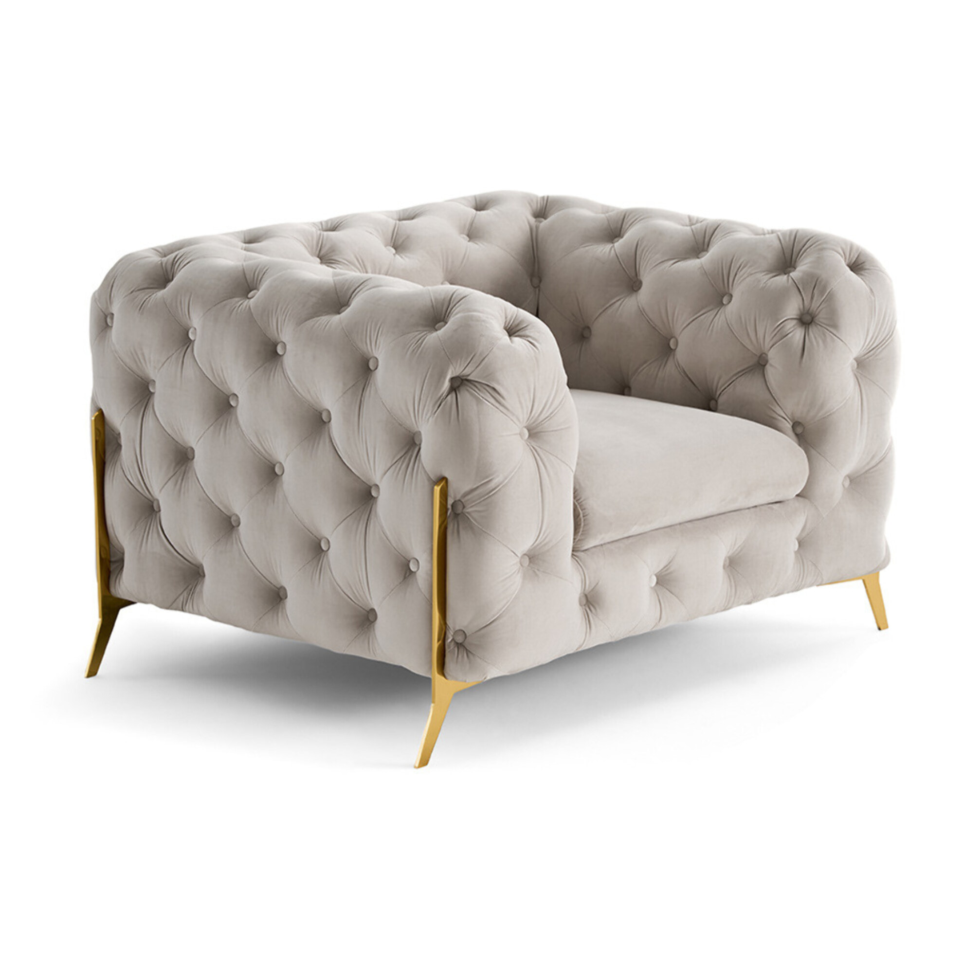 Camden - fauteuil chesterfield en velours - pieds en métal doré - Beige