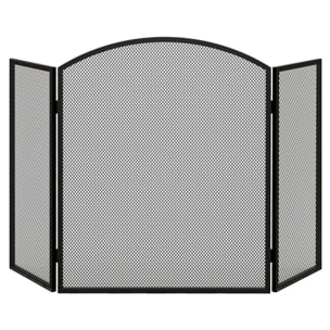 Salvachispas para Chimenea de 3 Paneles Protector de Chimenea Plegable Pantalla de Chimenea con Estructura de Acero 96x62 cm Negro