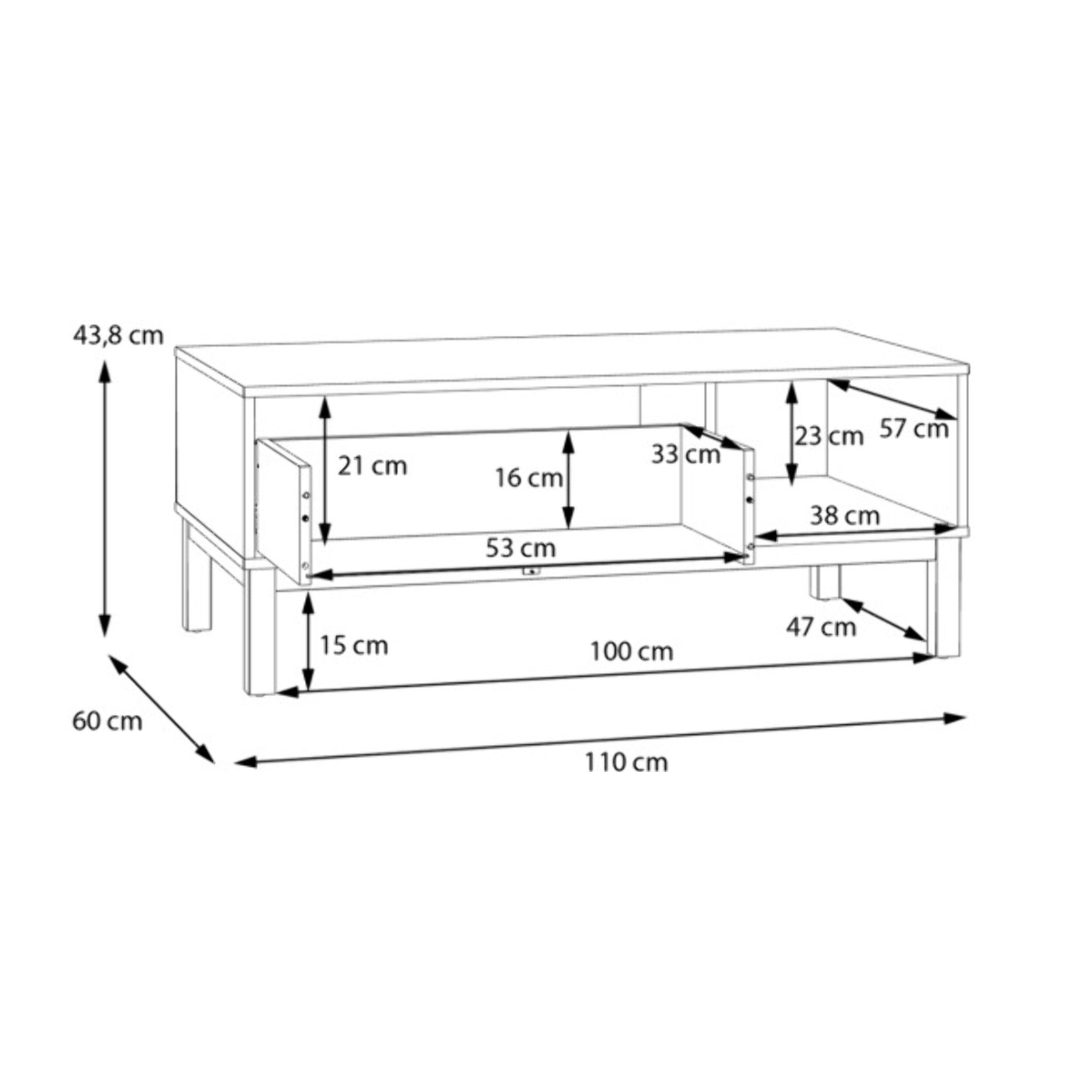 Table basse décor chêne et gris clair 110 cm 1 tiroir 1 niche - PENNY