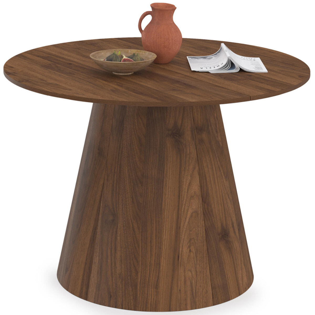 Table à manger ronde extensible Elvis effet noyer Ø110-150cm