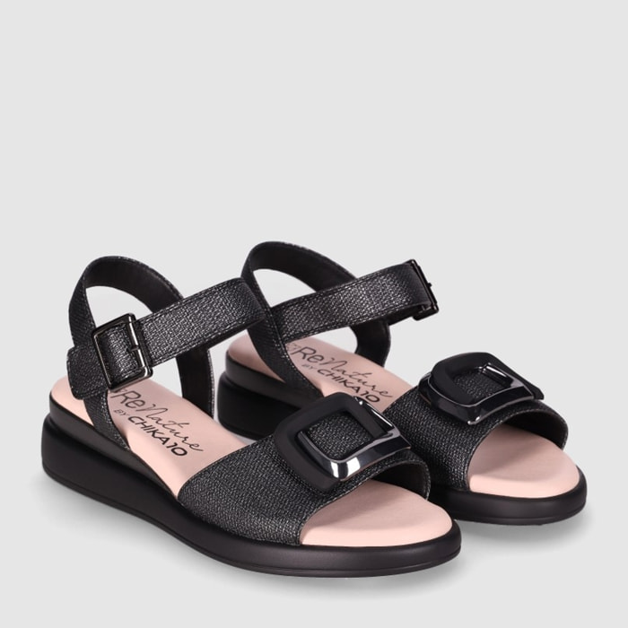 Sandalias de Piel Sintética - Negro - Tacón: 5 cm